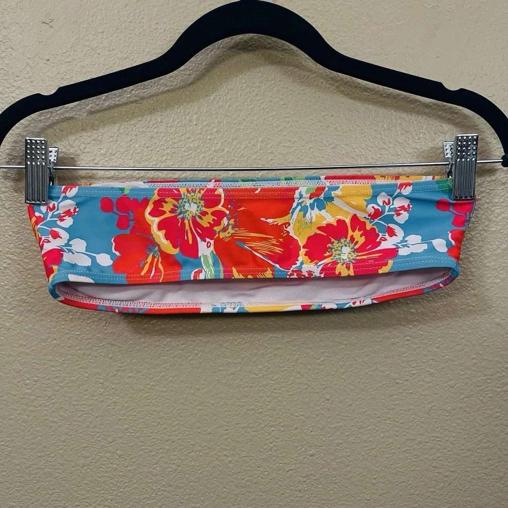 Tropical Floral Bikini Tube Top Bandeau‎ Vibrant Multicolor Dopamine Size XS
